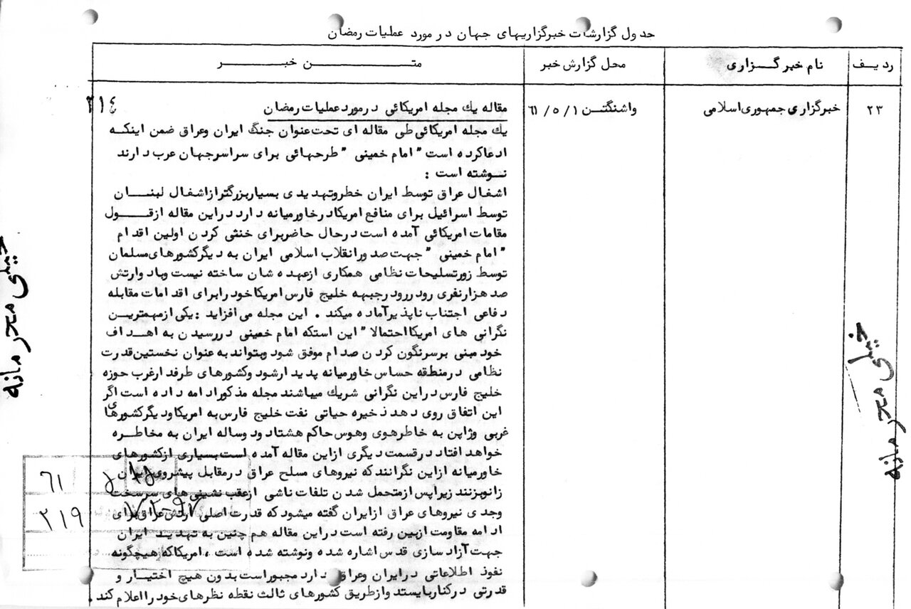 نگرانی آمریکا از صدور انقلاب اسلامی ایران با آغاز عملیات رمضان