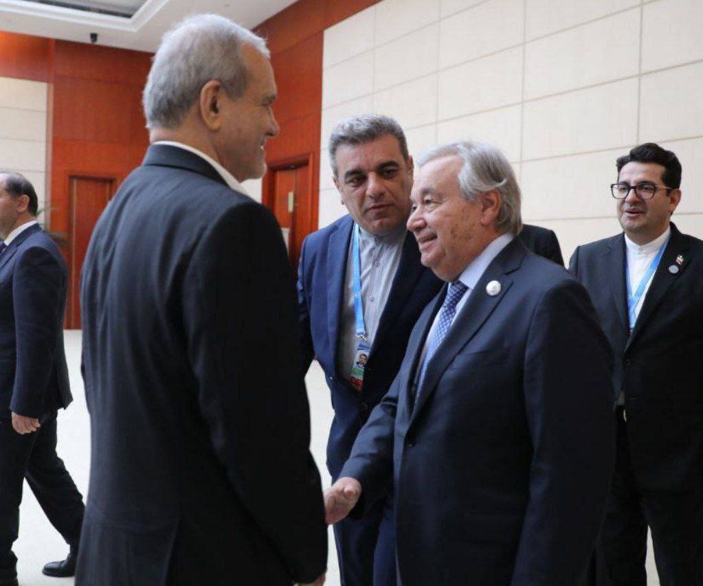 شکار لحظه دیدار مسعود پزشکیان و آنتونیو گوترش + عکس