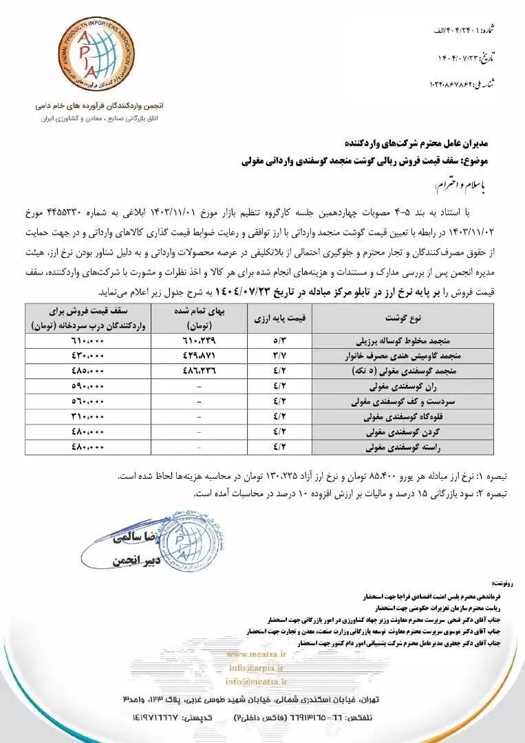 قیمت گوشت وارداتی در فروشگاههای زنجیرهای اعلام شد/ گرانتر از این قیمت نخرید