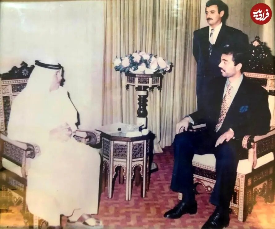 عکس/ پسر بی‌رحم صدام، در جلسه با یک تاجر اماراتی؛ دهه ۶۰